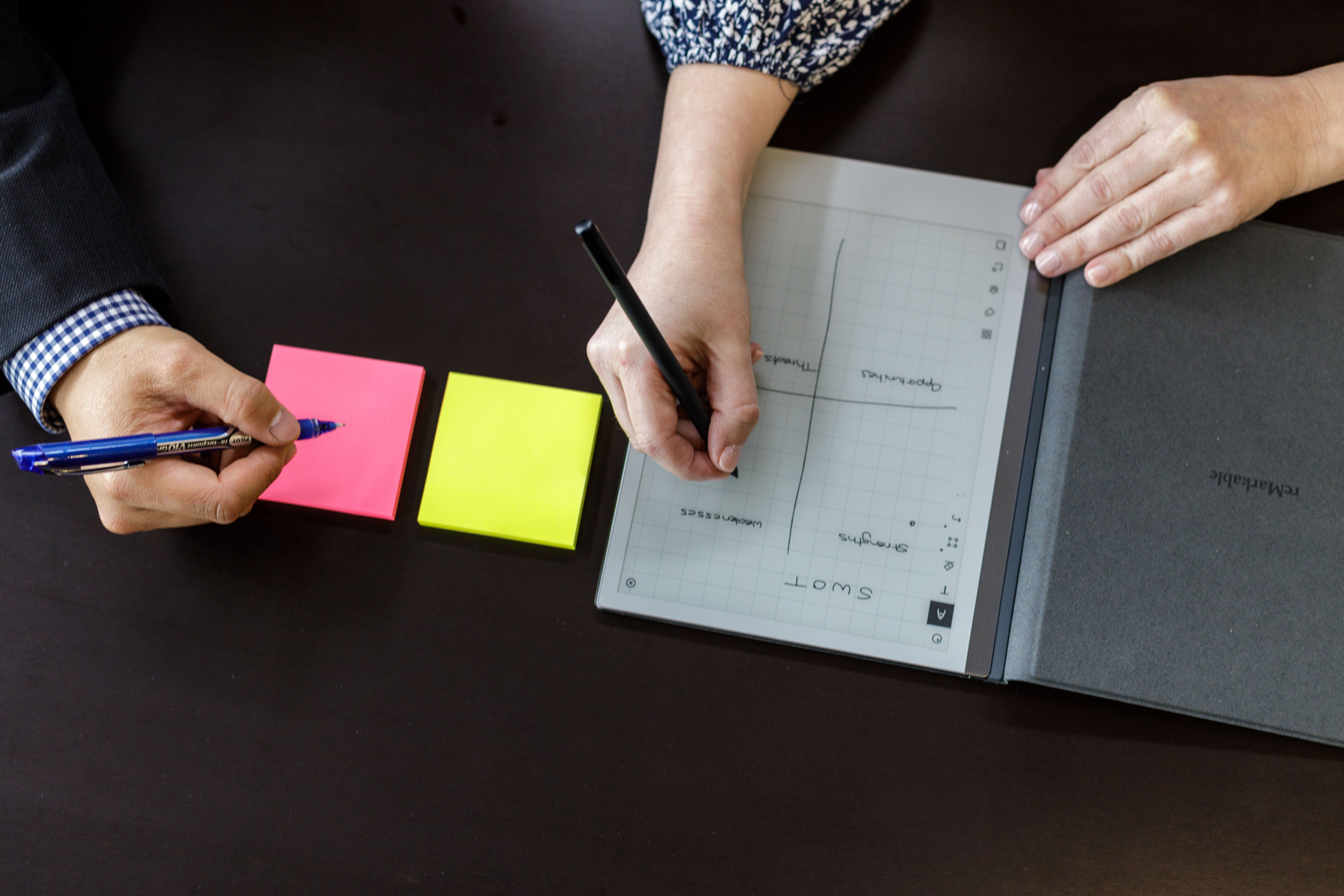 Small business owner mapping out a business plan on a notebook